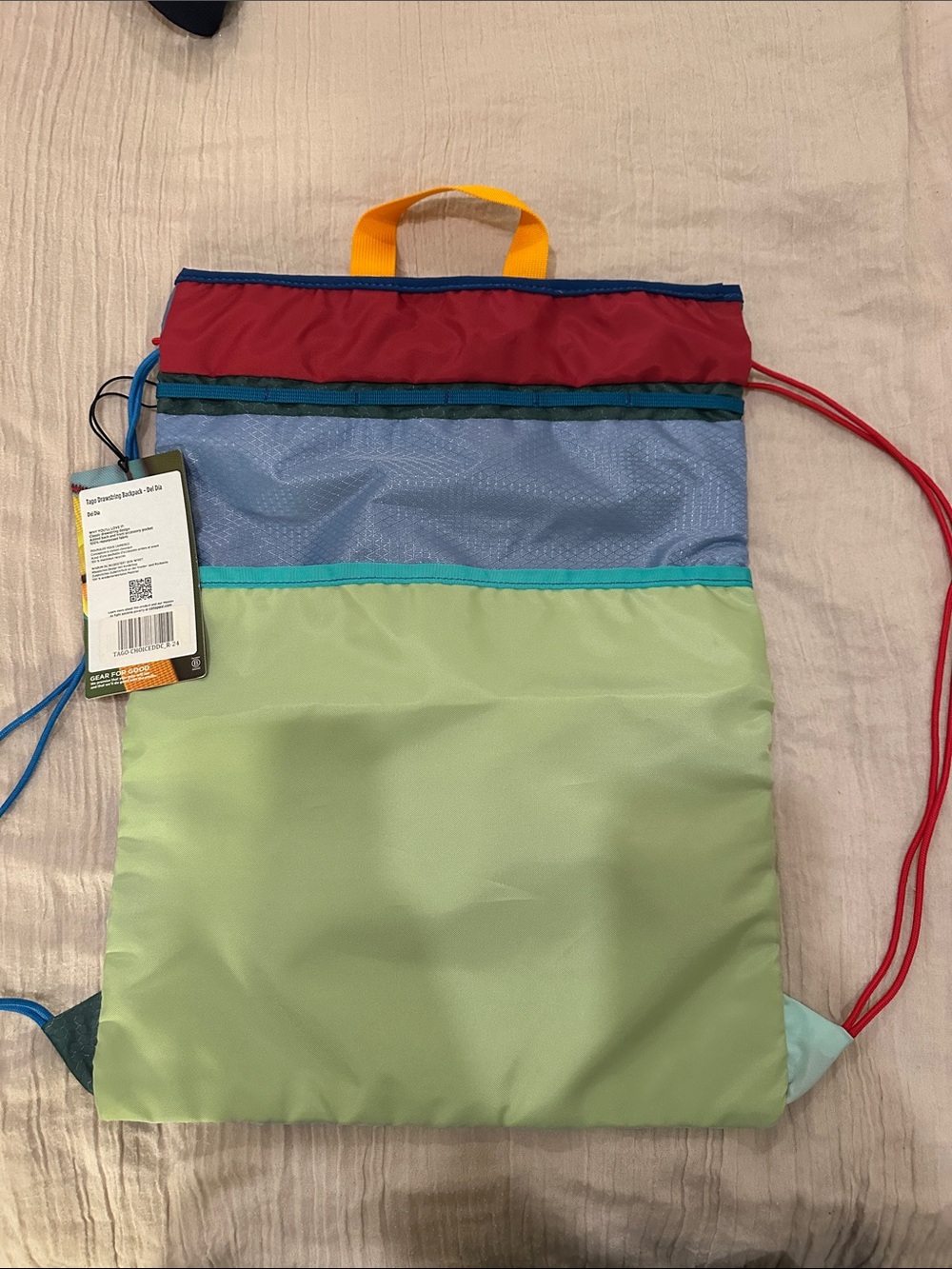 cotopaxi light blue navy purple yellow red drawstring backpack - Picture 3 of 3